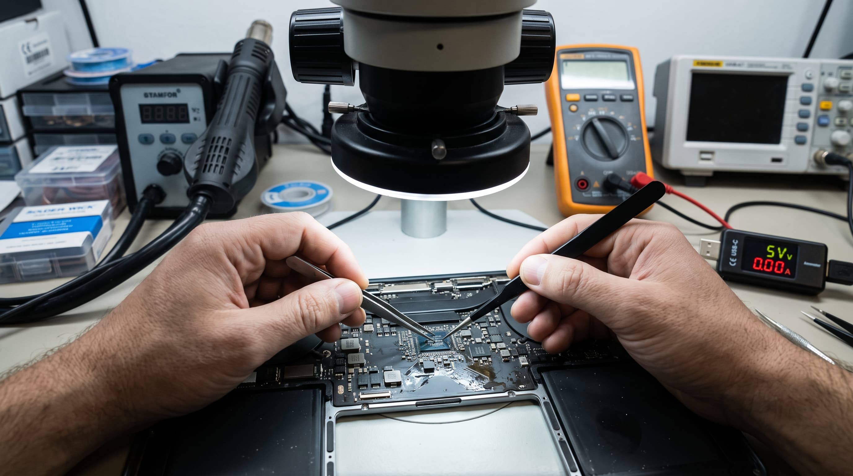 MacBook Pro M1 (A2338): Εγκλωβισμένο στα 5V – Η Τέχνη της Διάγνωσης και η Αντικατάσταση του Power Controller (CD3217)